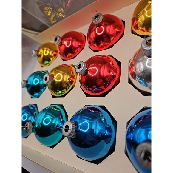 Shiny Brite Glass Ball Ornaments Original Box Vtg Lot Of 12 Solid Multi Color - Picture 9 of 16